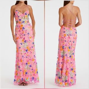 Mac Duggal Pink Embellished Lace & Sequin Gown, size 2, NWT